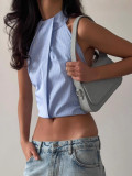 Unique Striped Backless Crop Top with Floral Pattern for Women