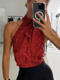Chic Polka Dot Tie Neck Halter Top for Women