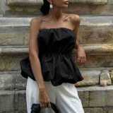 Stylish Cotton Strapless Waist-Cinching Balloon Top for Women