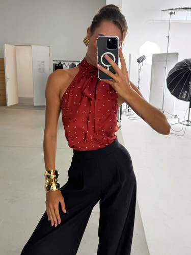 Chic Polka Dot Tie Neck Halter Top for Women