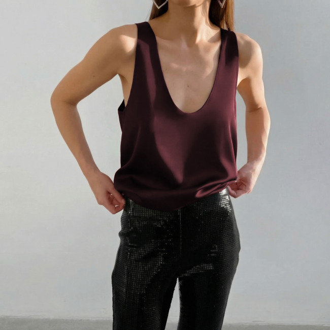 Satin Deep V Neck Vest Top
