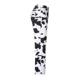 High-Waisted Printed Loose Fit Straight Leg Denim Pants for Women