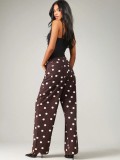 Polka Dot Loose Fit Mid-Rise Non-Stretch Denim Pants for Women