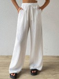Fashionable Cotton-Linen Wrinkled Loose-Fitting Solid Color Wide-Leg Pants for Women