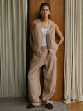 Straight-Leg Casual Floor-Length Cotton-Linen Pants