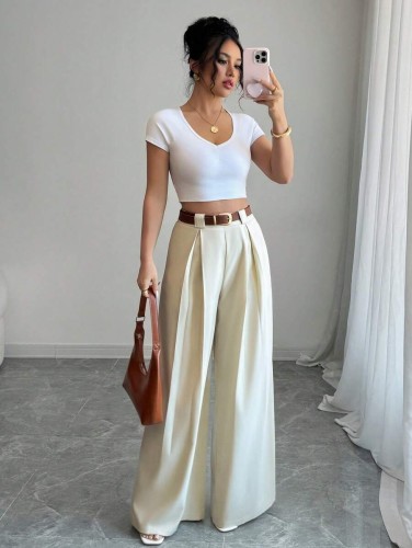 High-Waisted Loose-Fitting Casual Straight-Leg Pants