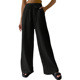 Fashionable Cotton-Linen Wrinkled Loose-Fitting Solid Color Wide-Leg Pants for Women