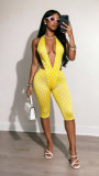 Sleeveless Polka Dot Print Fitted Set with Hidden Button and Tie