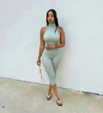 Polka Dot Print Stretchy Halter Neck Backless Bodysuit
