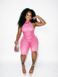Polka Dot Print Stretchy Halter Neck Backless Bodysuit