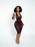 Halter Deep V Polka Dot Slim Fit Stretchy Bodysuit Shorts