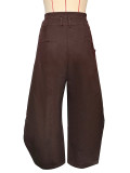 Irregular Wide-Leg High-Waisted Pants with Cross Metal Buckle