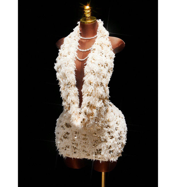 Sexy Backless Sequin Bodycon Mini Dress for Women