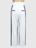 Blue and White Striped Wide-Leg Pants for Women