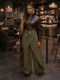 Irregular Wide-Leg High-Waisted Pants with Cross Metal Buckle
