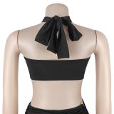 Fashionable Sexy Solid Color Tie-Front Bodycon Set