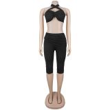 Fashionable Sexy Solid Color Tie-Front Bodycon Set