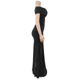 Fashionable Sexy One-Shoulder High Slit Strapless Dress