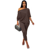 Comfortable and Stylish Asymmetrical One-Shoulder Batwing Sleeve Pants Set