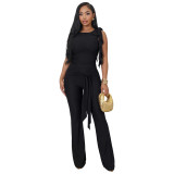 Ruffled Tie-Front Flare Pants and Tank Top Set