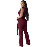 Ruffled Tie-Front Flare Pants and Tank Top Set