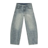 Vintage Oversized Washed Curved Blade Denim Pants for Men -