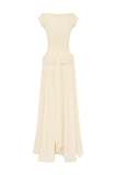 Elegant V-Neck Chiffon Maxi Dress with Lace Shoulder