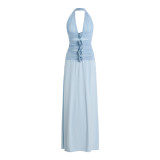 Elegant Floral Deep V Backless Maxi Dress