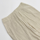 Linen Blend Sleeveless Vest Top with Wide Leg Pants Set