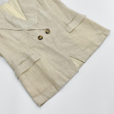 Linen Blend Sleeveless Vest Top with Wide Leg Pants Set
