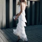 Backless Sexy Multi-Layer Fringe Spaghetti Strap Maxi Dress