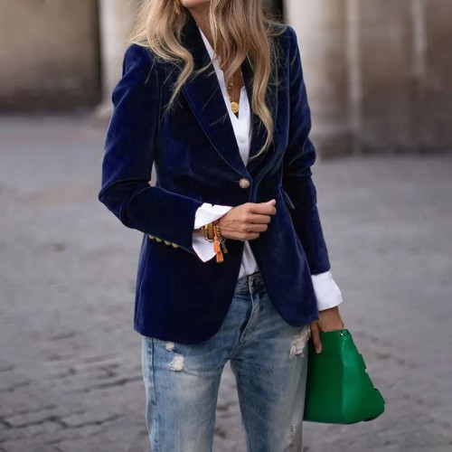 Velvet Elegant Slim-Fit Blazer with Two Pockets