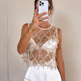 Sexy Fringe Sequin Round Neck Party Top