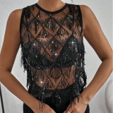 Sexy Fringe Sequin Round Neck Party Top