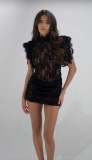 Fashionable High Neck Lace Bodycon Ruched Mini Dress