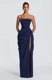 Asymmetrical Ruffled High Slit Strapless Dress