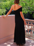 Solid Color Asymmetrical Neckline Strapless Backless Bodycon Dress