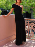 Solid Color Asymmetrical Neckline Strapless Backless Bodycon Dress