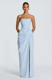 Asymmetrical Ruffled High Slit Strapless Dress