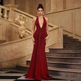 Sleeveless V-Neck Sequin Bodycon Evening Dres