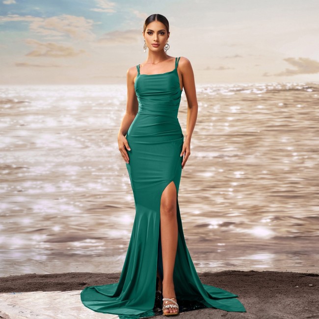 Spaghetti Strap Off-Shoulder Fitted Mermaid Evening Dress