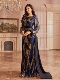 Long Sleeve Round Neck Bodycon Sequin Split Evening Dress
