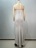 Halter Mesh Sheer Sequin Dress with Pearls