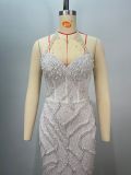 Halter Mesh Sheer Sequin Dress with Pearls