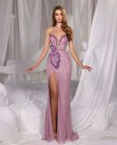 Fashion Pink Strapless Sequin Dress with Butterfly