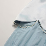 Chic Strapless Sheer Mesh Dress with Beaded Accents and Flowing Ribbons
