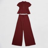 Elegant Commuter Puff Sleeve Asymmetrical Button Two-Piece Set