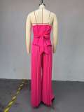 Strapless Rhinestone Top and Pleated Wide-Leg Pants Set