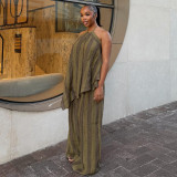 Halter Neck Sleeveless Asymmetrical Top and Wide-Leg Pants Set