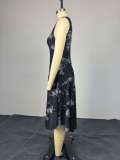 Printed Off-Shoulder Sleeveless Shirt and High-Waisted Skirt Set
